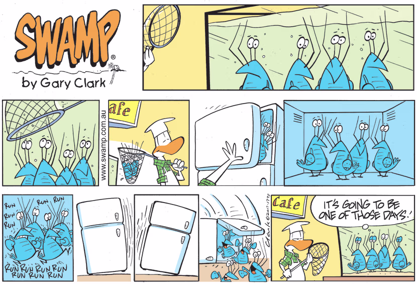 Bob Crayfish and his mates have escaped being chilled in the freezer and their joy is short lived. Swamp Cartoon - Escaped Being ChilledOctober 23, 2022